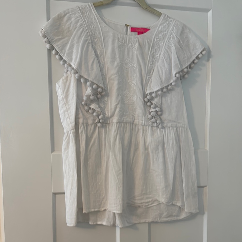 Lilly Pulitzer White Pom-Pom Blouse